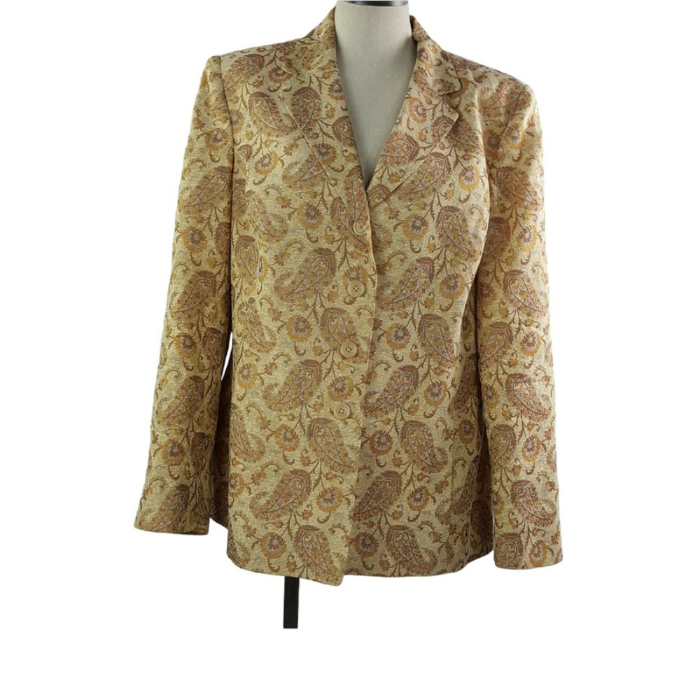 Kasper Women sz 16 100% silk Jacket Blazer Paisley Orange Brown Lined